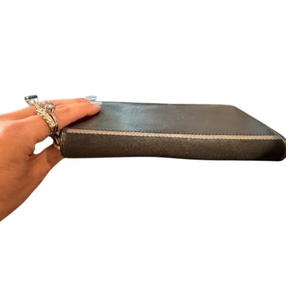 Coach Black Leather and Canvas Stripe on Spine Continental Wallet - Picture 2 of 13